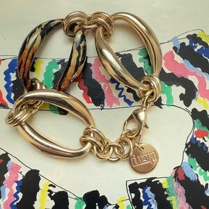 1AR by UnoAerre 18K Gold Plated Chunky Link Bracelet with Animal Print Accent